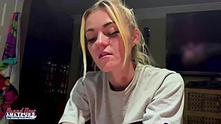 Petite mature blonde's playful nipple rub and fingering