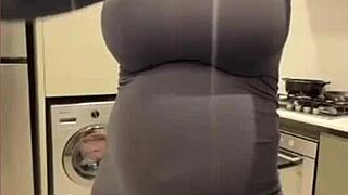 My step mom with milk nipples licks them
