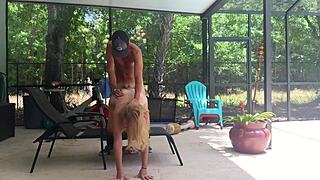 Hot MILFbecca is matching on Tinder and gets frisky on the patio