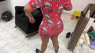 voluptuous latina maid seduces with beauty while changing her dress