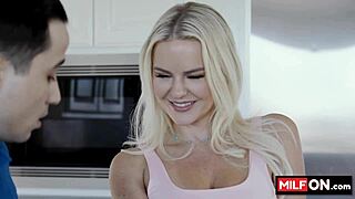 Hot stunning blonde seduces her stepson with natural assets