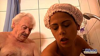 Old neighbor sneaks into teen's shower for steamy hardcore fun