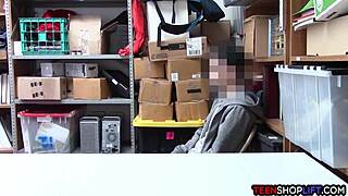 Female mall cop milf blackmails young guy into steamy office sex with monster cock.