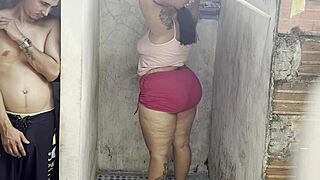 Stepmom Bangs Lover Hard in Shower Scene