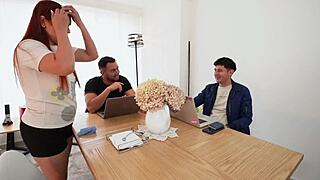 Horny Milf Dominates Threesome With College Studs