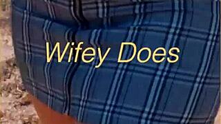 Milf Shows Her Shaved Pussy in Public, Hairless Ass and Outdoor Skirt Tease.