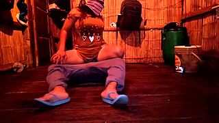 Stepmom tests my virginity by riding me hard while I flex my muscles in real homemade action