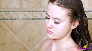 Skinny Teen Brunette Strips After Steamy Shower!