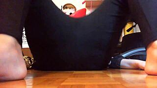 Hey, check this out - Italian chubby milf peeing big on the bathroom floor!