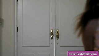 busty blonde milf seduced by teen brunette in lesbian kiss