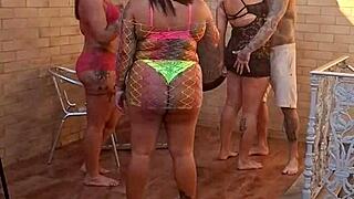 curvy brazilian milf rides tattooed guy's thick rod