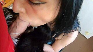 Deep-throat cum play in leather with camel-toe fetish vibes