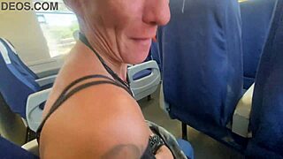 Accidental sex broke out on a public train with amateur milf giving handjob and cumshot