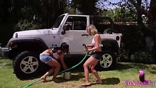 Sizzling Lesbians Shy Love And Jenna Foxx Heat Up The Truck Bed Outdoors