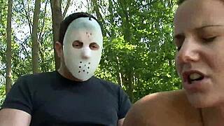 Claudia Rossi Engages in Kinky Games with Masked Man in Forest