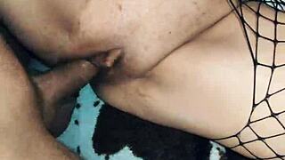 Beautiful milf wife in stockings seduces husband for intimate fun.