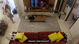 hot wife thay ksada teases delivery man on sofa