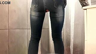 oh man, desperate pee in jeans and pink heels