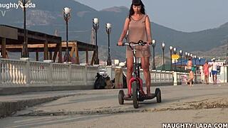 Naked Wife Rides Publicly Nude