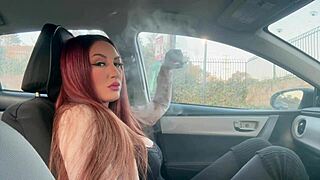 Italian milf indulges in smoking fetish while driving her car