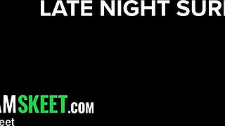 Stepson walks in on stepmom riding big dildo