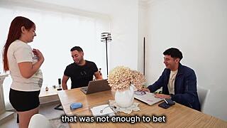 Hot Young Guy Convinces Friend to Pay Mute Maid for Wild Threesome in Living Room