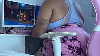 brunette latina has embarrassing moment while gaming online