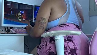 brunette latina has embarrassing moment while gaming online