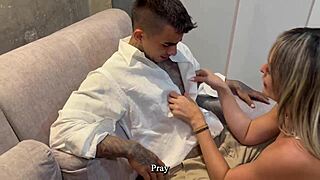 Brazen woman seduces young religious man at her door