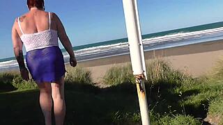 Kiwi Trashy Milf Walks in See-Through Clothes at Beach, Then Creampie Fucked