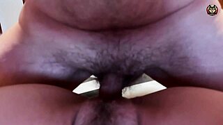 amateur milf takes a hard pounding in tight hairy pussy.