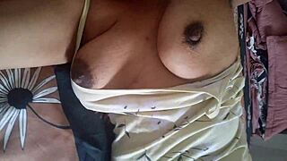 just woke up, morena caliente with hard nipples and wet pussy enjoys quick solo play