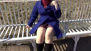 Wife in high heels at park