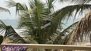 ebony wife flashes at beach house in public