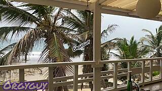 ebony wife flashes at beach house in public