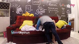 Hot wife Thay Ksada seduces delivery man for sofa sex at home.