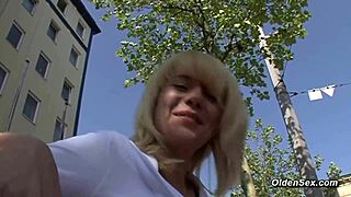 German blonde milf plays with toys during casting session