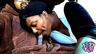 Bear suit girl swallows cock in car!