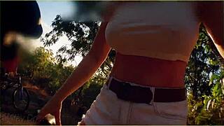 hey, check this milf flashing tits on public ride