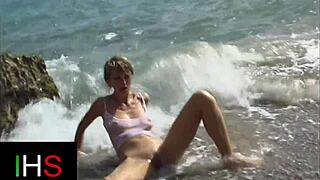 Slutty blonde mom gets her ass pounded hard by the seaside