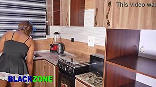 Stepmom bends over for stepson in kitchen