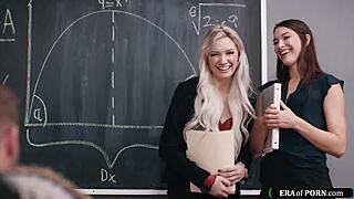 Milf teachers catch colleague jerking off.