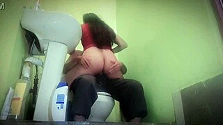 Stepmom enters bathroom to fuck stepson with big tits!