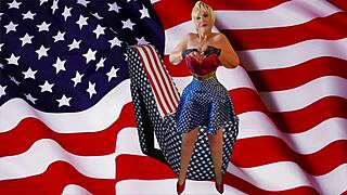 granny rocks patriotic toy for lick and creampie