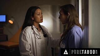 Doctor Vicki Chase Forces Nurse Sinn Sage to Guard Secret with Rough Play