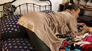 french amateur in satin lingerie gets rimmed and doggystyled