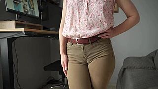 naughty colleague flashes tight wedgie pussy at work