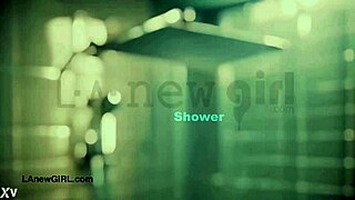 Stunning brunette model enjoys a relaxing shower