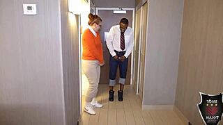 Nerdy ginger Reign enjoys anal sex and cum on tits