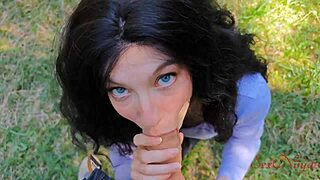 yo, this influencer got lost from her husband in the woods, now she's bent over taking it hard!